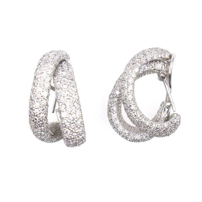 10 Carat Diamond White Gold Double Hoop Earrings At 1stdibs Modern 10 Carat Diamond White Gold Double Hoop Earrings For