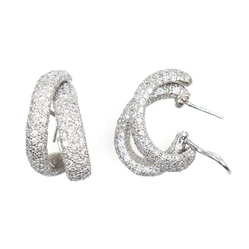 Modern 10 Carat Diamond White Gold Double Hoop Earrings