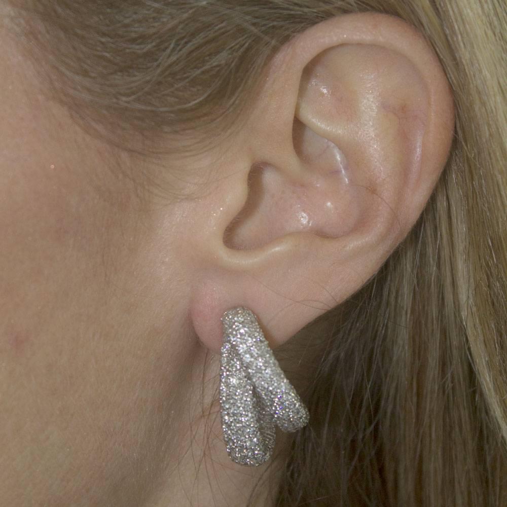 Round Cut 10 Carat Diamond White Gold Double Hoop Earrings