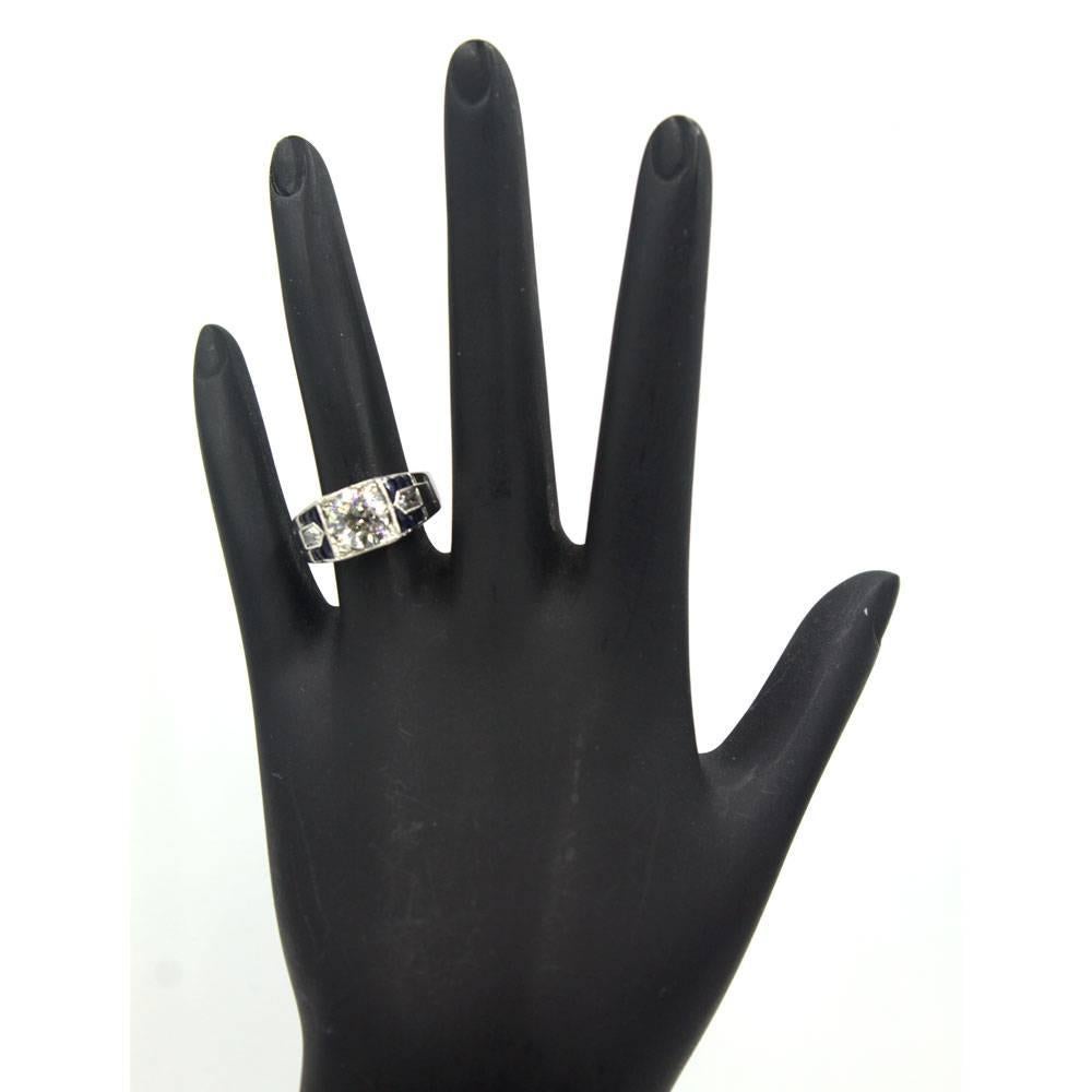 Art Deco Diamond Sapphire Platinum Engagement Ring In Good Condition In Boca Raton, FL