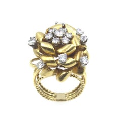 1970s Diamond Gold Ribbon Cocktail Ring