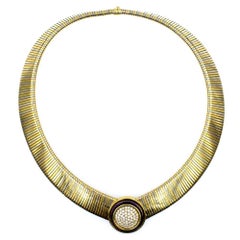 1970s Italian Diamond Tubegos 18 Karat Tri Color Gold Necklace