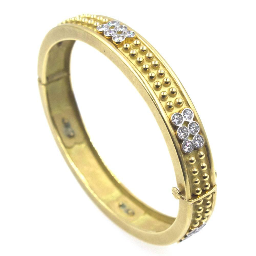 Modern Diamond 18 Karat Yellow Gold Studded Bangle Bracelet