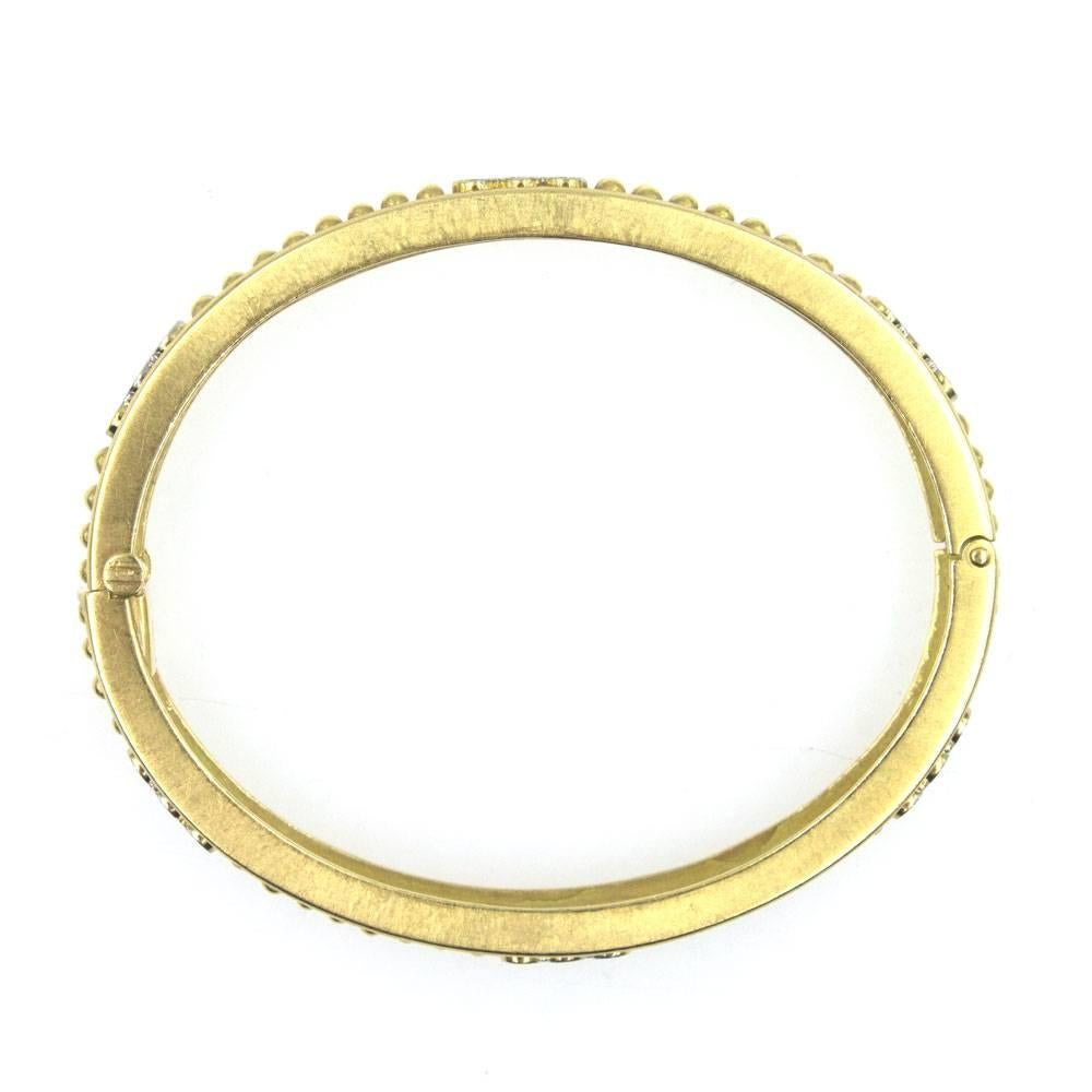 Round Cut Diamond 18 Karat Yellow Gold Studded Bangle Bracelet