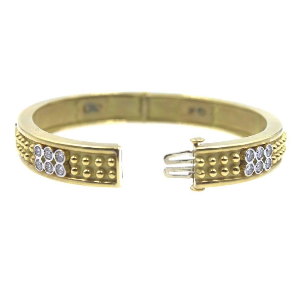 Women's Diamond 18 Karat Yellow Gold Studded Bangle Bracelet