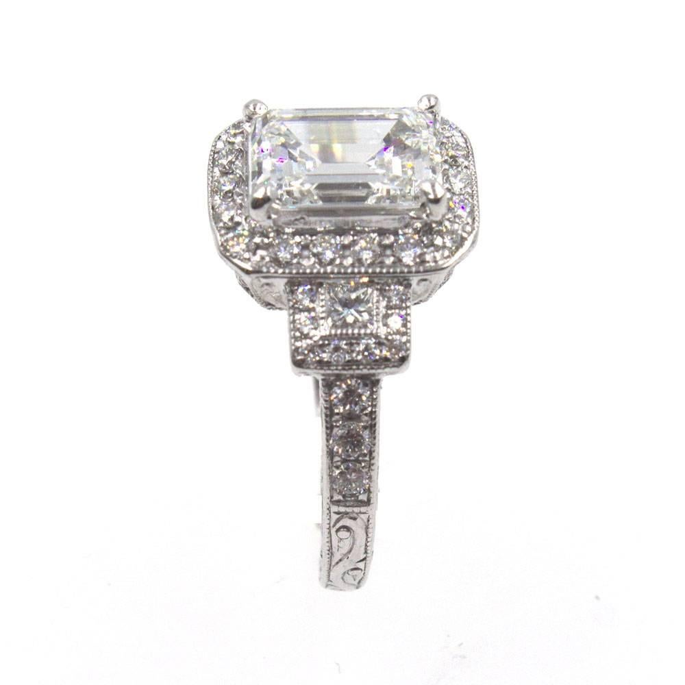 Emerald Cut Diamond Halo Engagement Ring GIA Certified In Excellent Condition In Boca Raton, FL