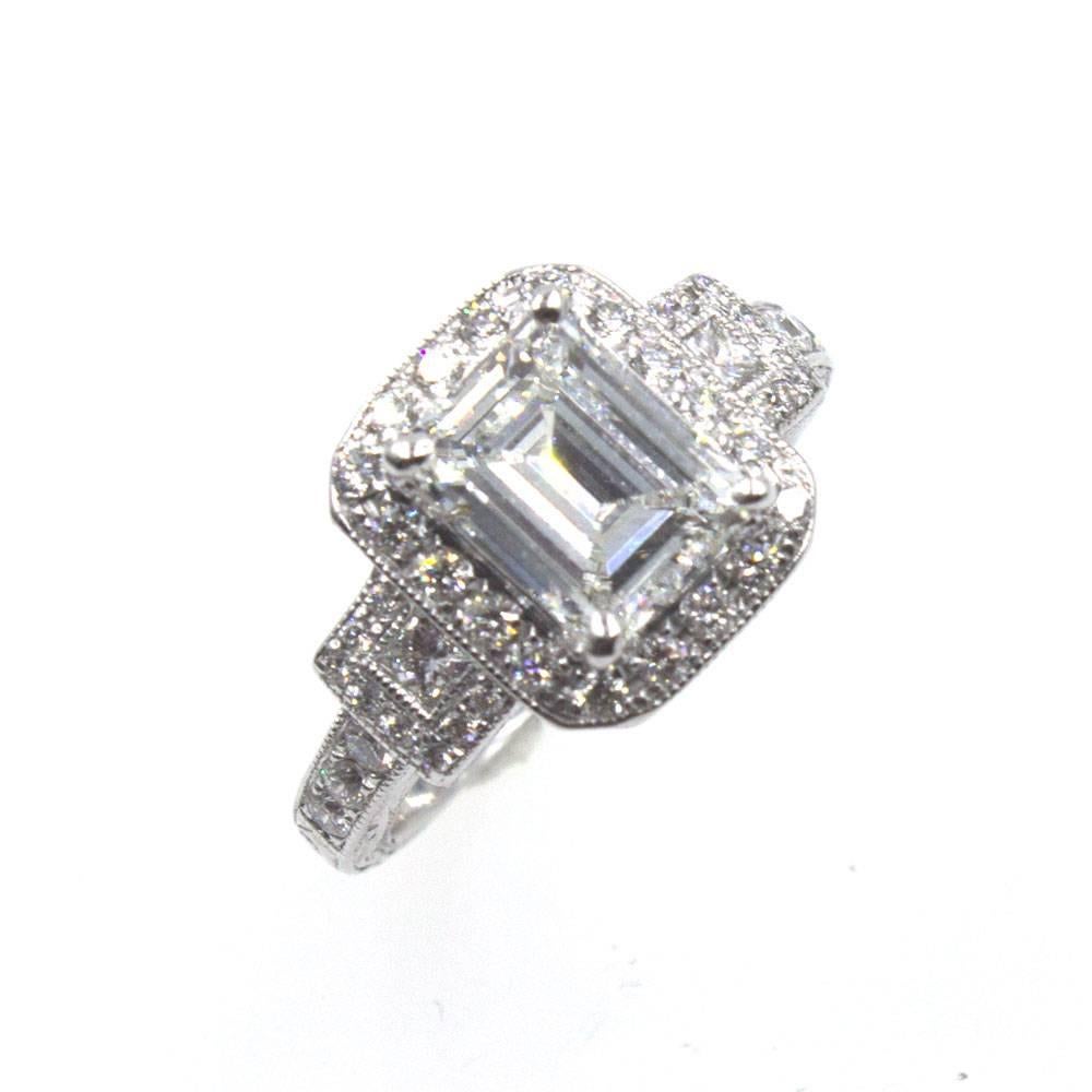 Women's Emerald Cut Diamond Halo Engagement Ring GIA Certified