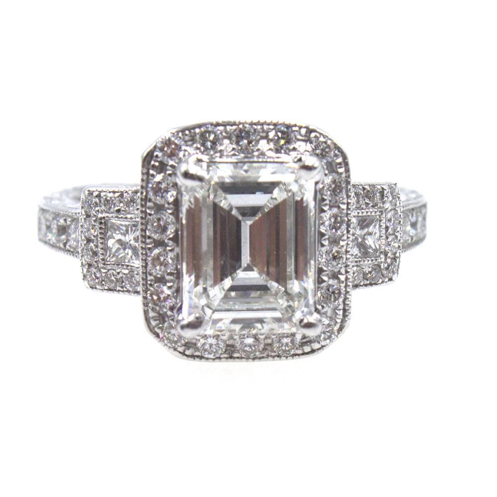 Emerald Cut Diamond Halo Engagement Ring GIA Certified 1