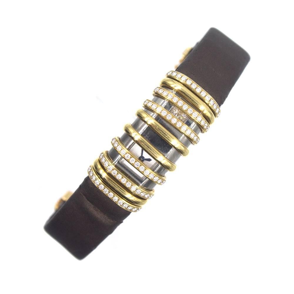Modern Cartier Yellow Gold Declaration Diamond Bracelet Wristwatch