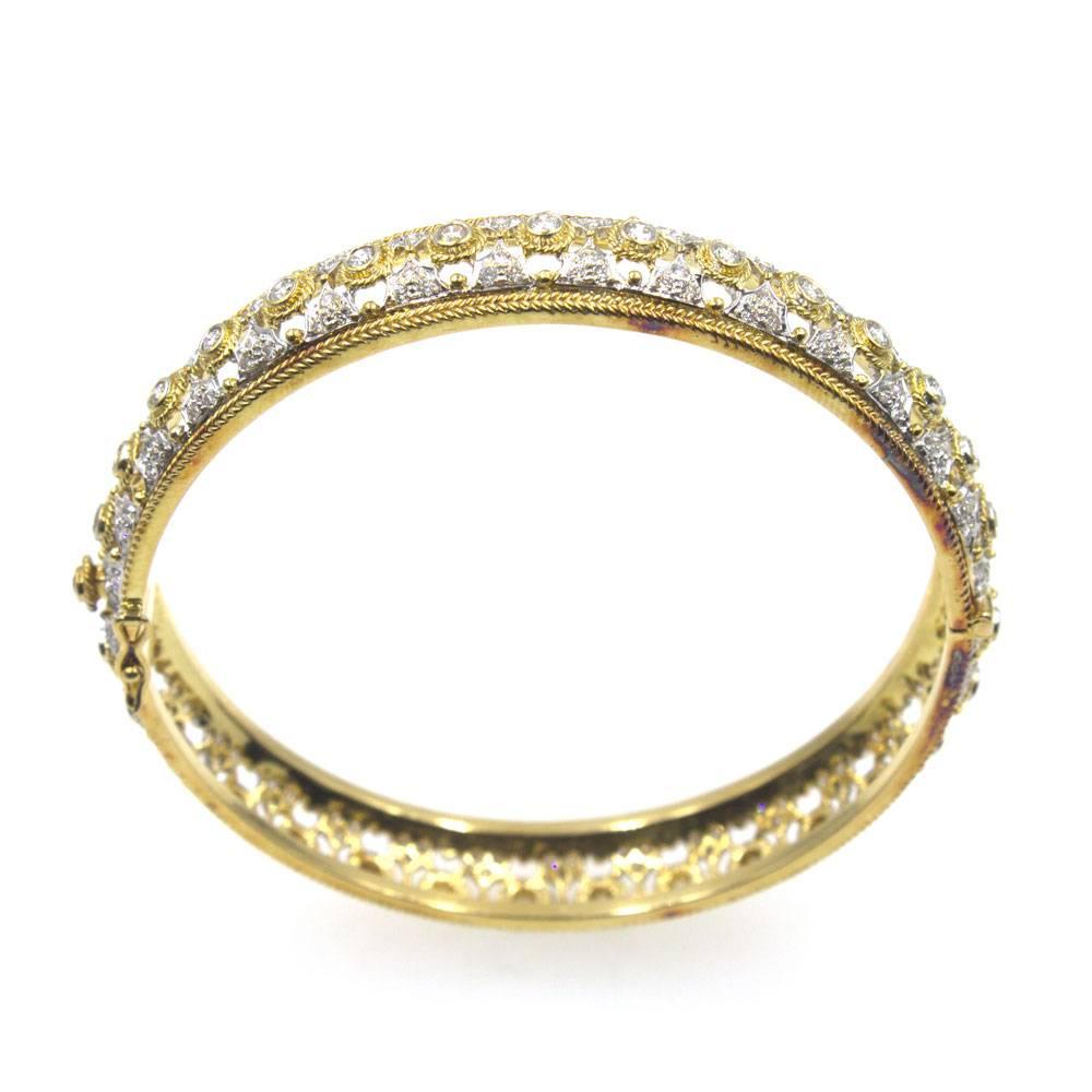 Modern Diamond 18 Karat Two-Tone Gold Bangle Bracelet
