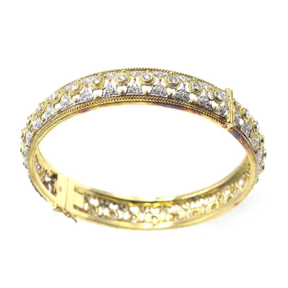 Round Cut Diamond 18 Karat Two-Tone Gold Bangle Bracelet