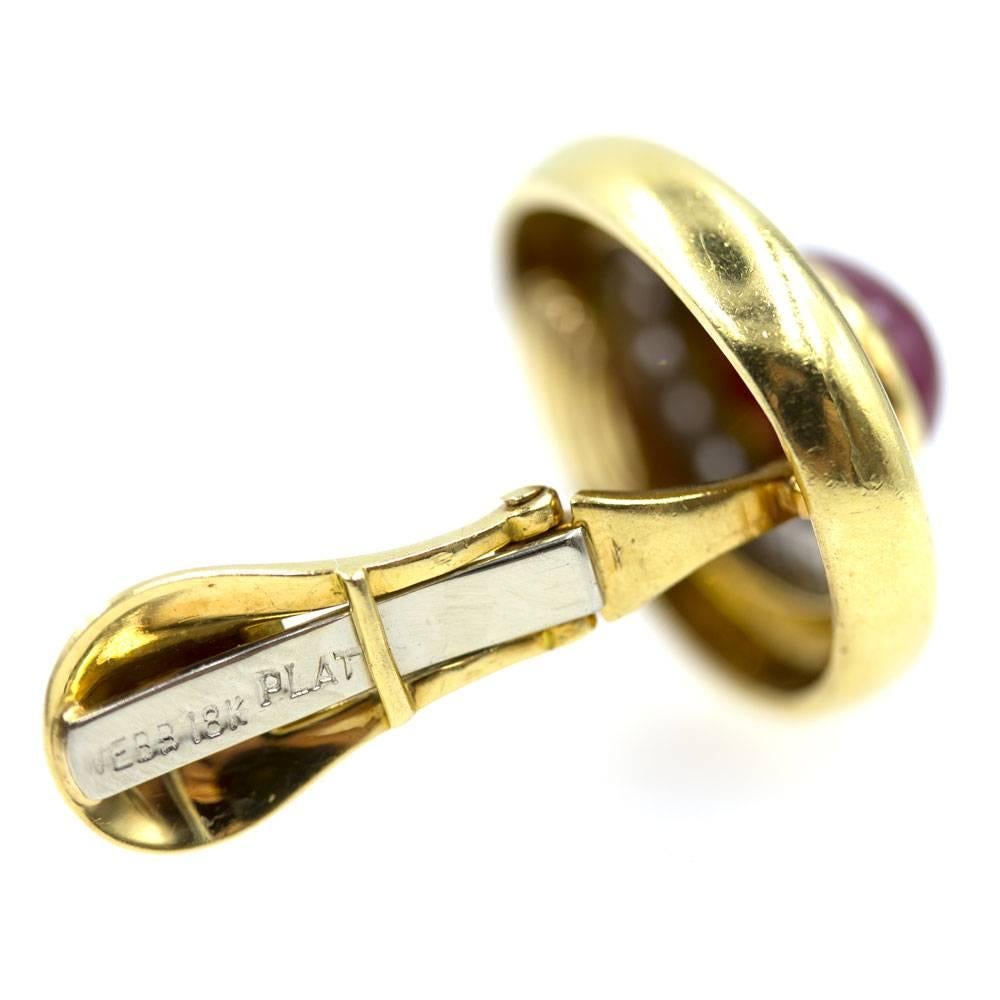 Modern Webb Ruby Diamond 18 Karat Yellow Gold Platinum Ear Clips