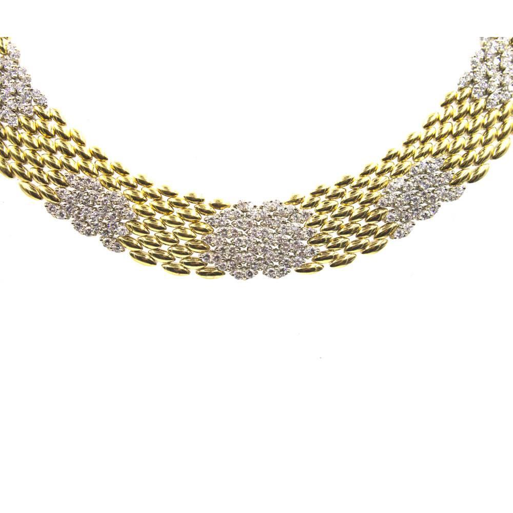 Modern Italian Diamond 18 Karat Yellow Gold Panther Link Collar Necklace