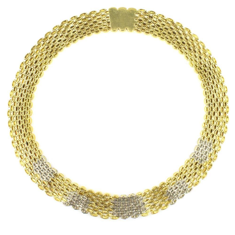 Round Cut Italian Diamond 18 Karat Yellow Gold Panther Link Collar Necklace