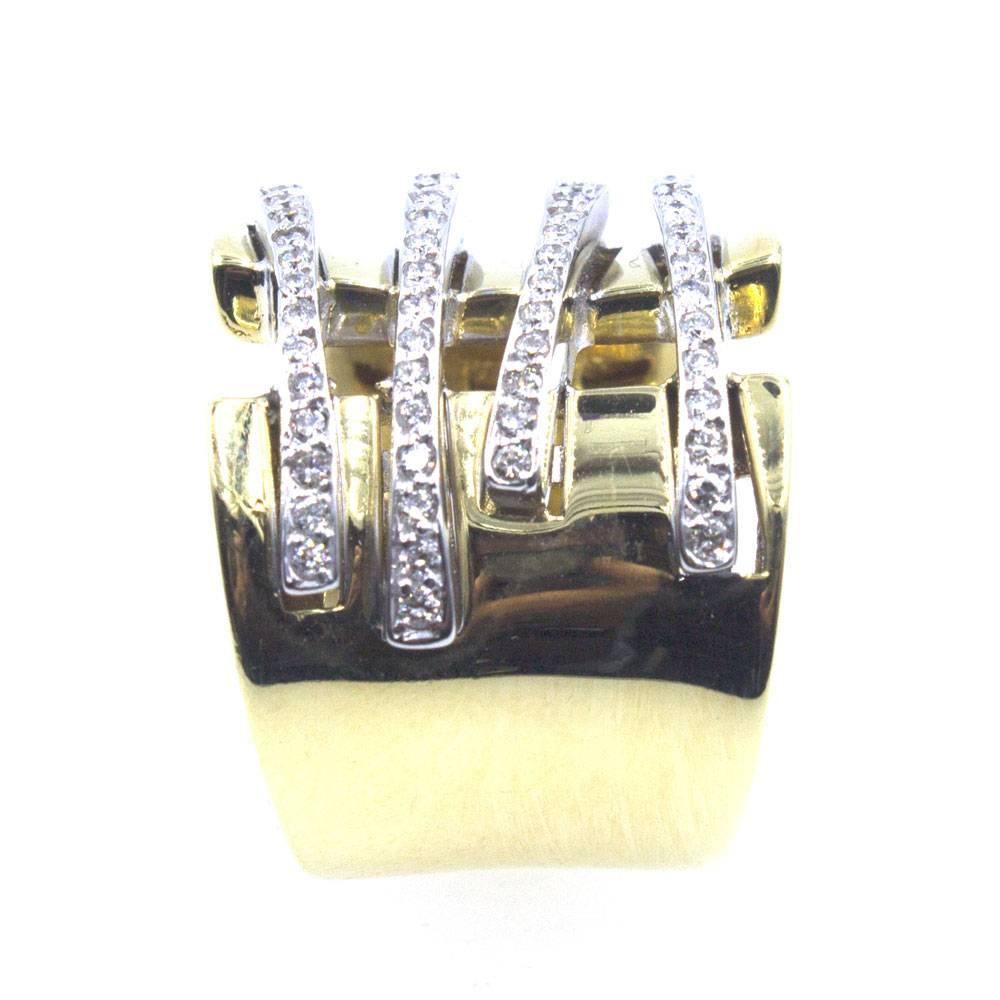 Modern Diamond 18 Karat Two-Tone Gold Corset Wide Band Ring