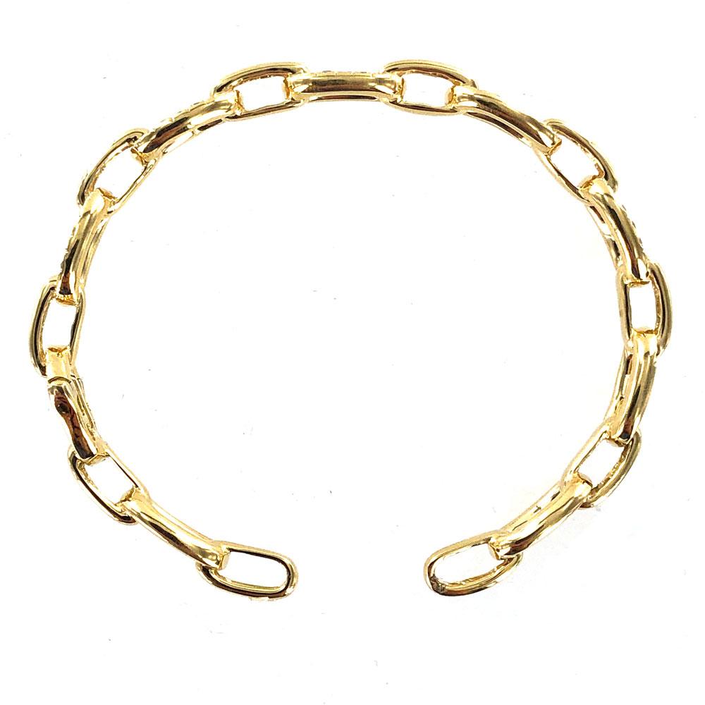 Modern Diamond Anchor Link Hinged 18 Karat Yellow Gold Cuff Bracelet In New Condition In Boca Raton, FL
