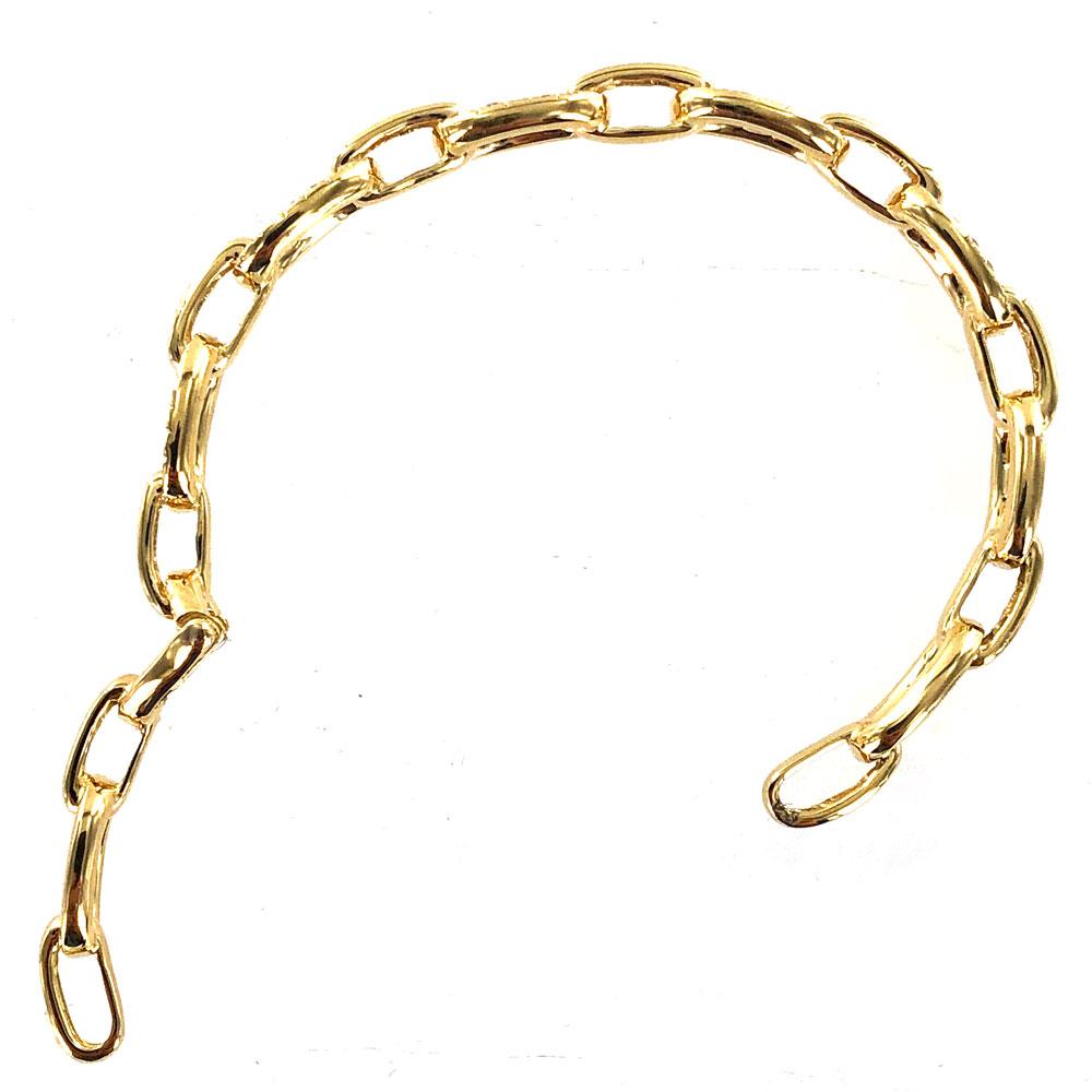 Women's Modern Diamond Anchor Link Hinged 18 Karat Yellow Gold Cuff Bracelet