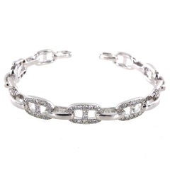 Modern Diamond Anchor Link Hinged 18 Karat White Gold Cuff Bracelet