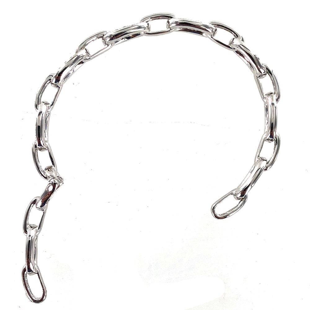 Women's Modern Diamond Anchor Link Hinged 18 Karat White Gold Cuff Bracelet