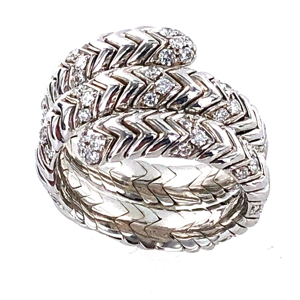 Bvlgari Diamond Snake Ring Spiga Collection 18 Karat White Gold Ring