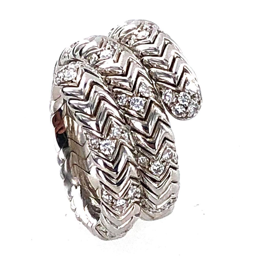 Round Cut Bvlgari Diamond Snake Ring Spiga Collection 18 Karat White Gold Ring