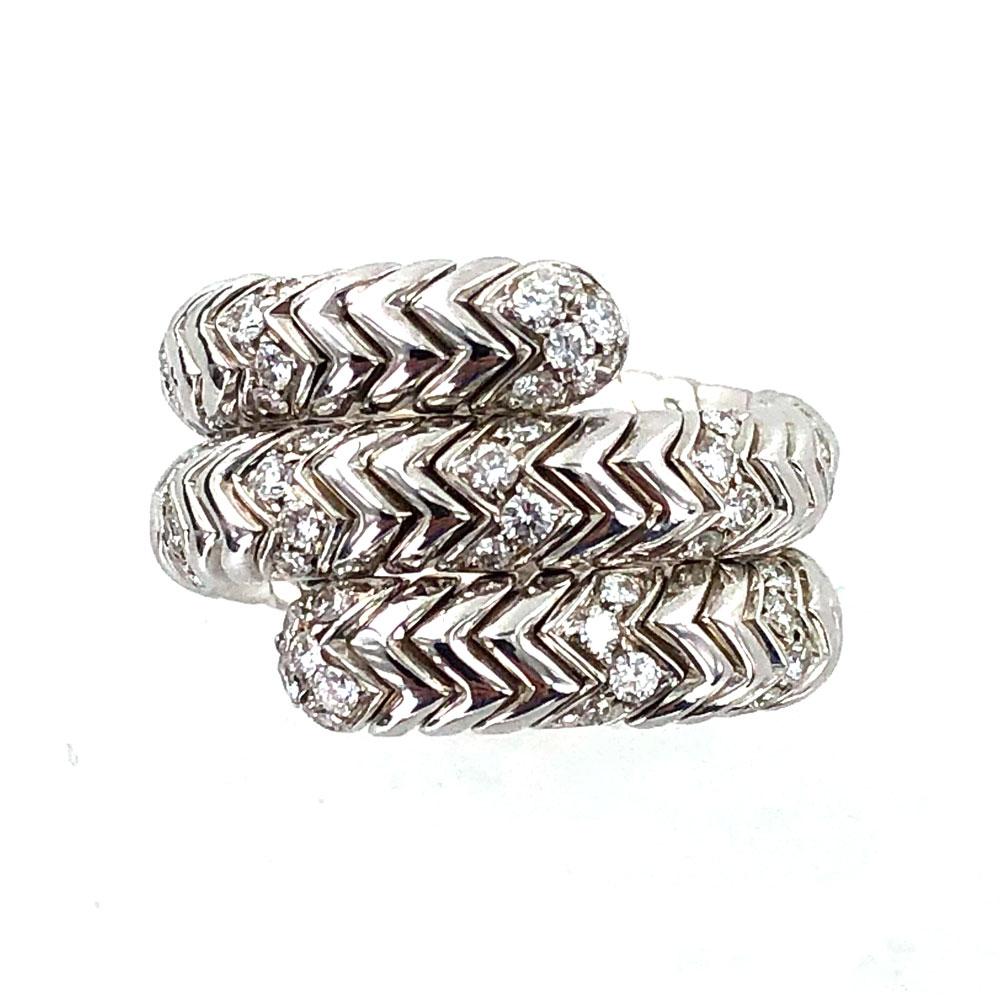 Bvlgari Diamond Snake Ring Spiga Collection 18 Karat White Gold Ring In Excellent Condition In Boca Raton, FL