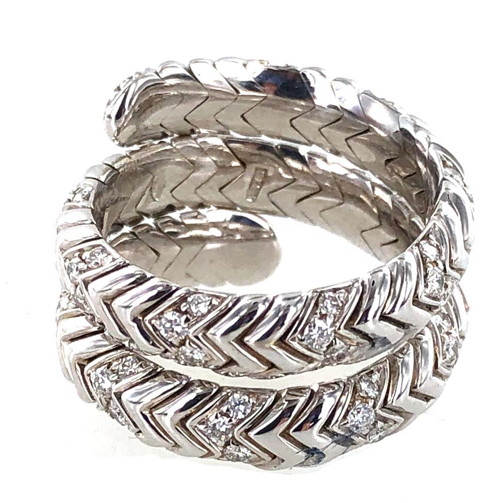 Women's Bvlgari Diamond Snake Ring Spiga Collection 18 Karat White Gold Ring