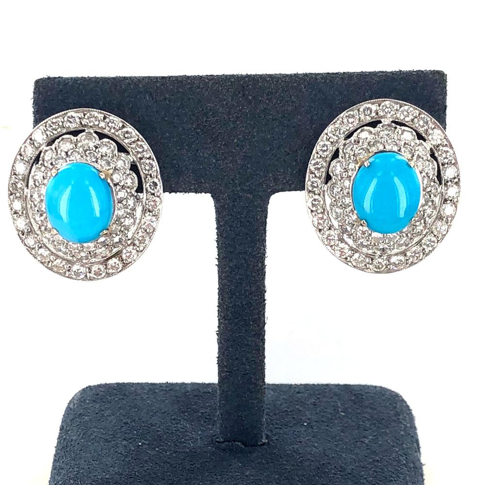 Modern Persian Turquoise Diamond Platinum Earrings