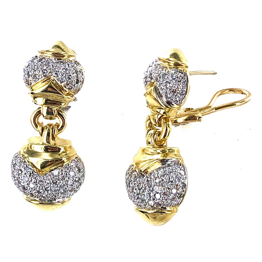 Pave Diamond 18 Karat Two-Tone Gold Drop Earrings
