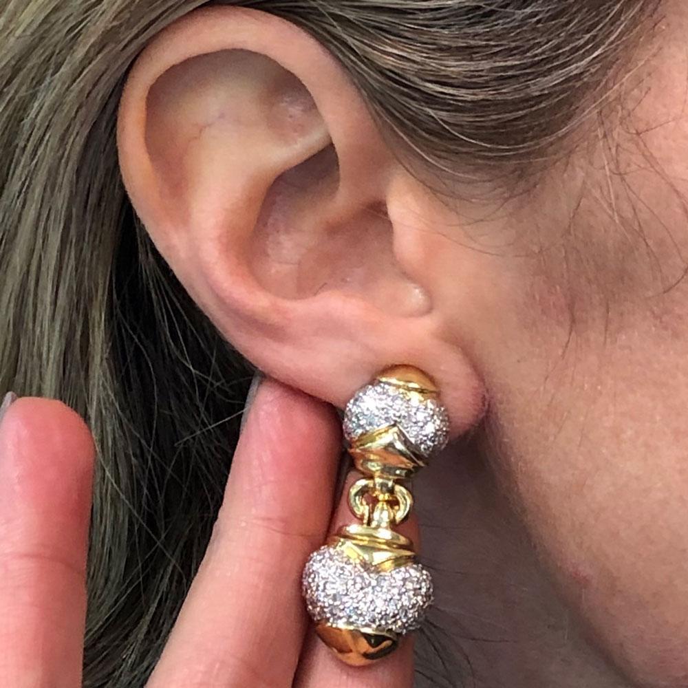 Modern Pave Diamond 18 Karat Two-Tone Gold Drop Earrings