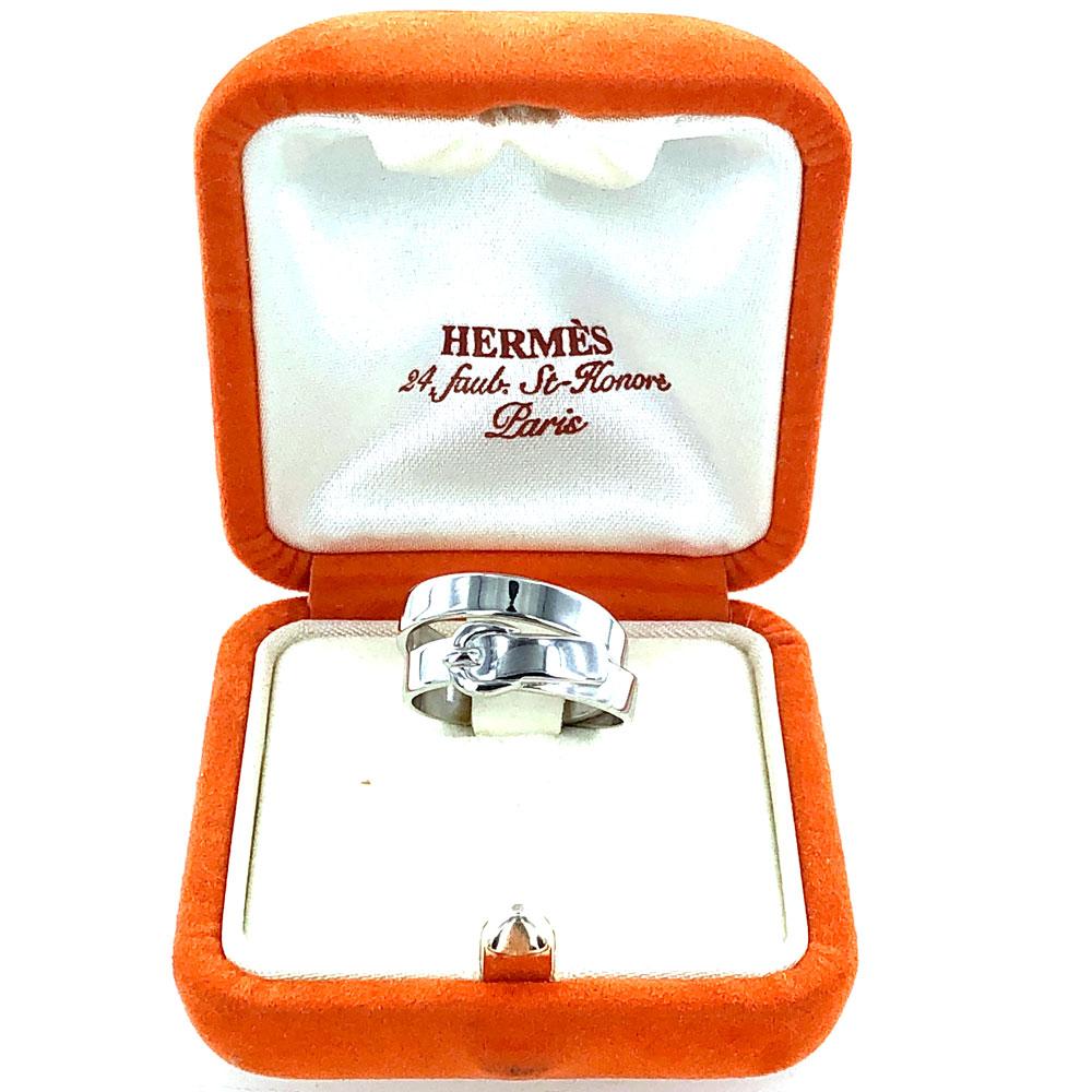 Hermès Double Buckle 18 Karat White Gold Buckle Ring In Excellent Condition In Boca Raton, FL