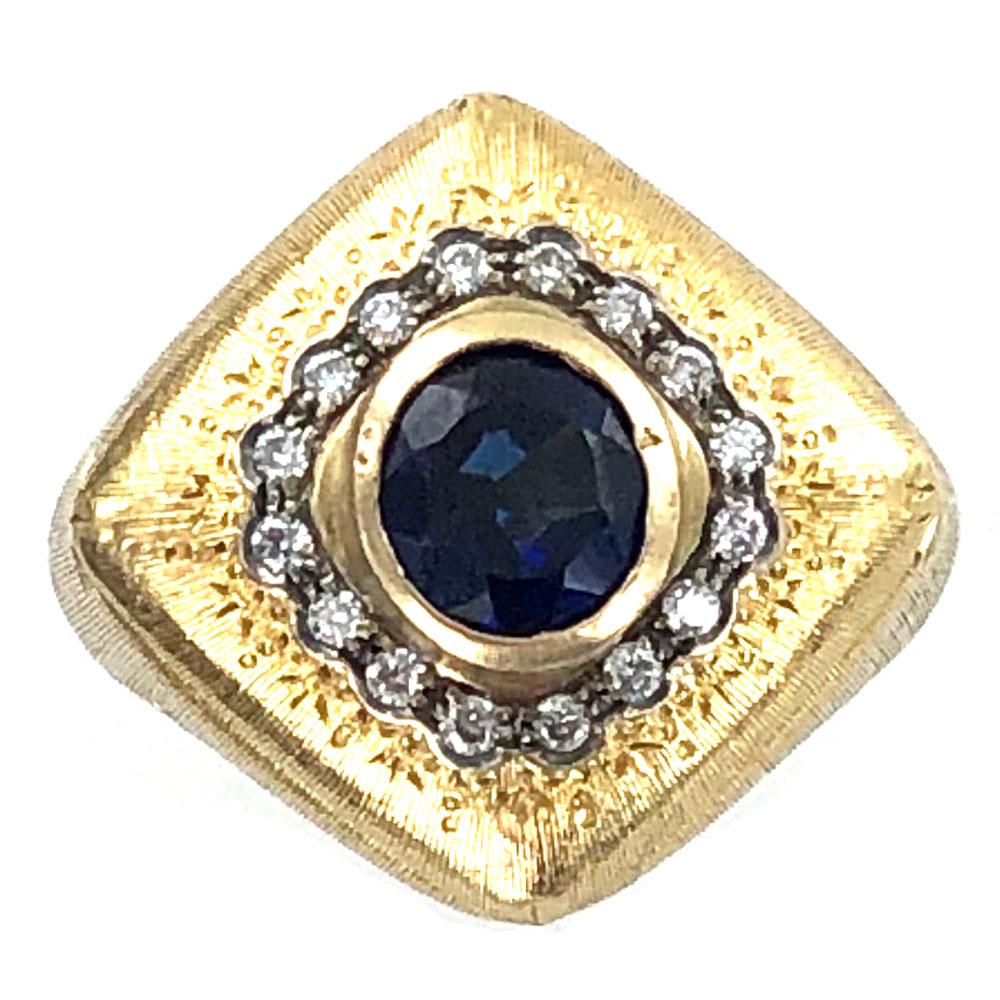 Modern Buccellati Diamond Sapphire 18 Karat Yellow Gold Estate Cocktail Ring