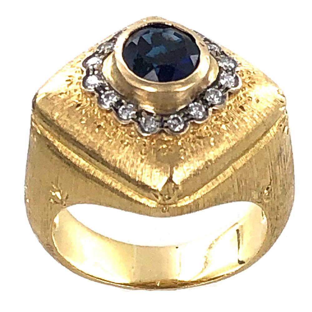 Round Cut Buccellati Diamond Sapphire 18 Karat Yellow Gold Estate Cocktail Ring
