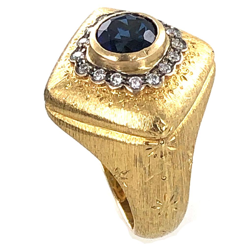 Buccellati Diamond Sapphire 18 Karat Yellow Gold Estate Cocktail Ring In Good Condition In Boca Raton, FL