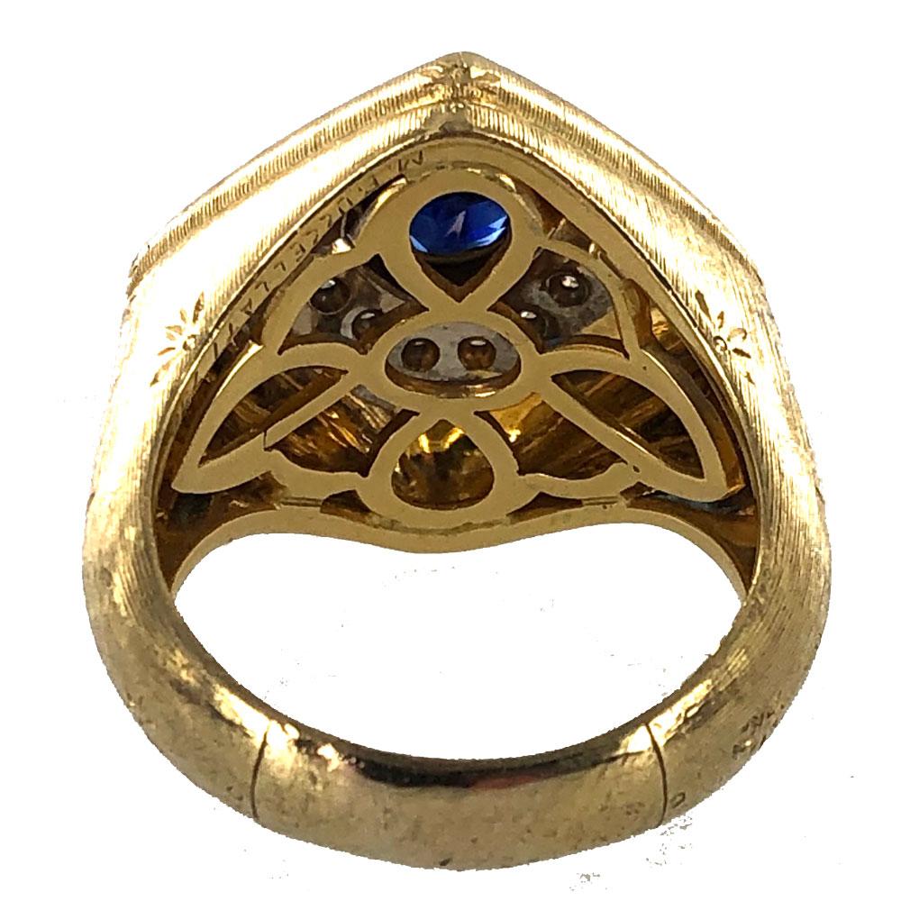 Women's or Men's Buccellati Diamond Sapphire 18 Karat Yellow Gold Estate Cocktail Ring