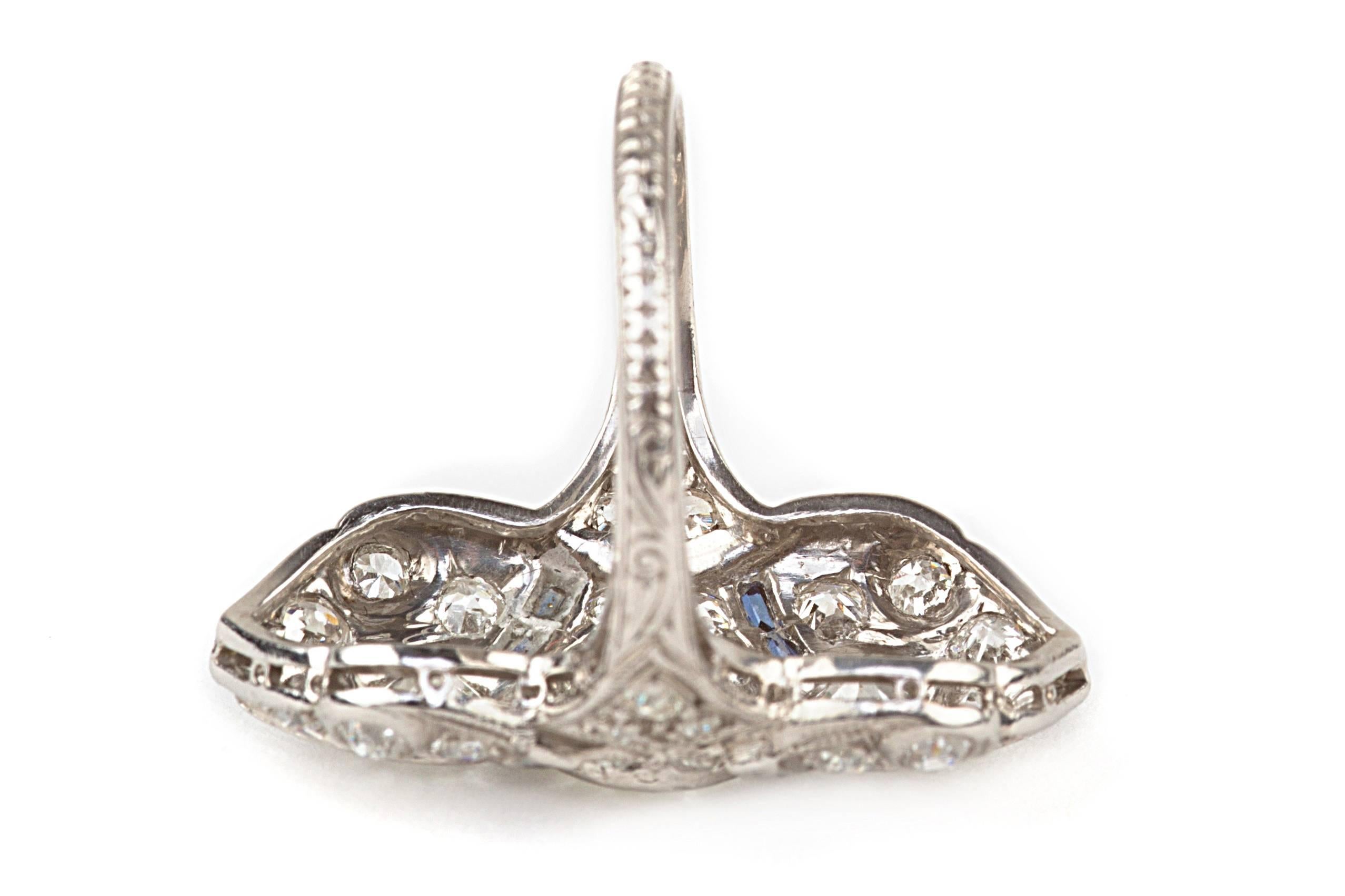 1930s Art Deco Sapphire Diamond Platinum Cocktail Ring In Excellent Condition In Boca Raton, FL