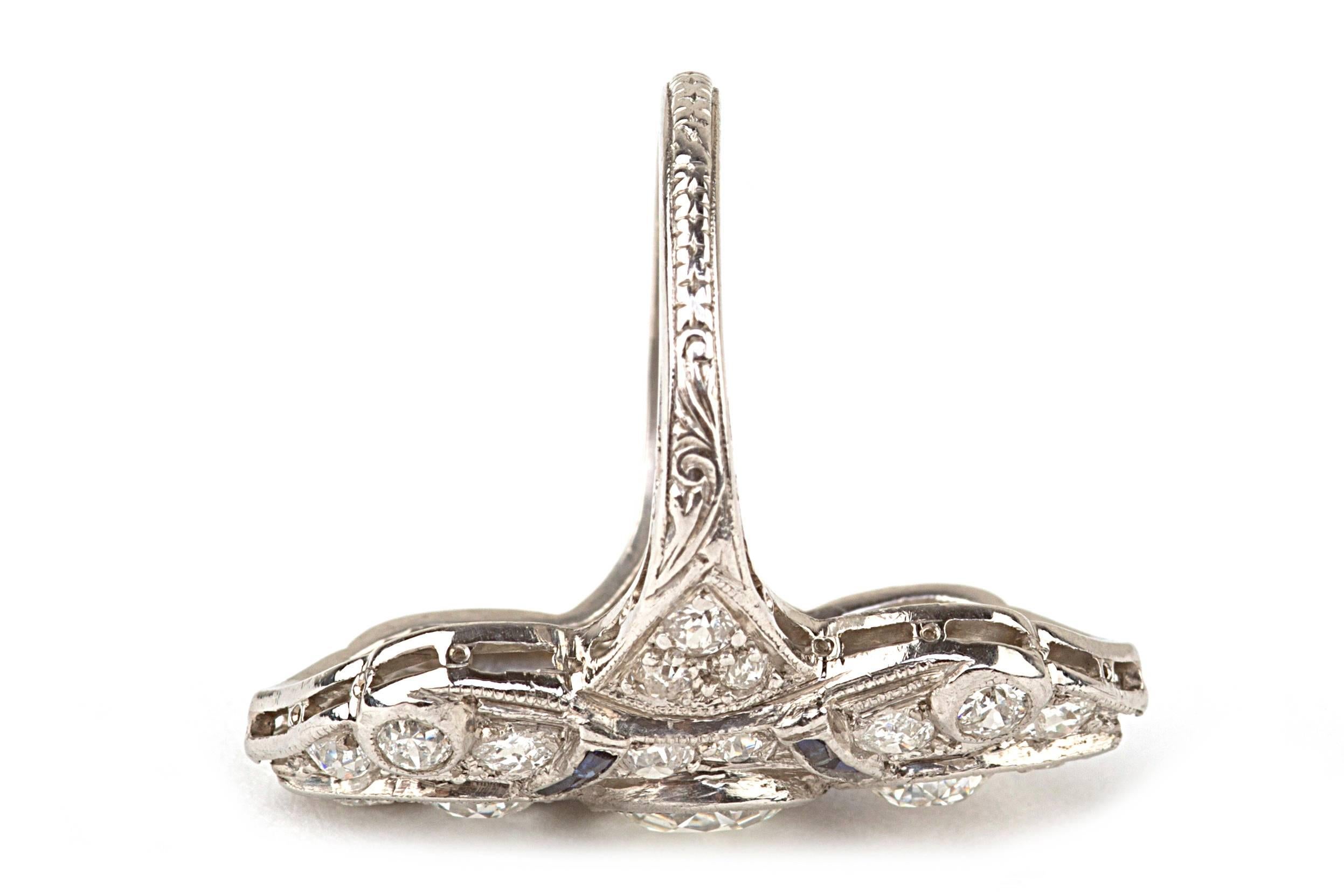 1930s Art Deco Sapphire Diamond Platinum Cocktail Ring 1
