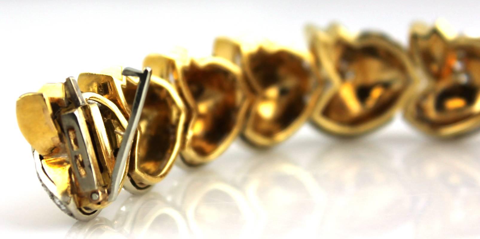 Modern  Diamond Satin Finished 18 Karat Yellow Gold Platinum Link Bracelet
