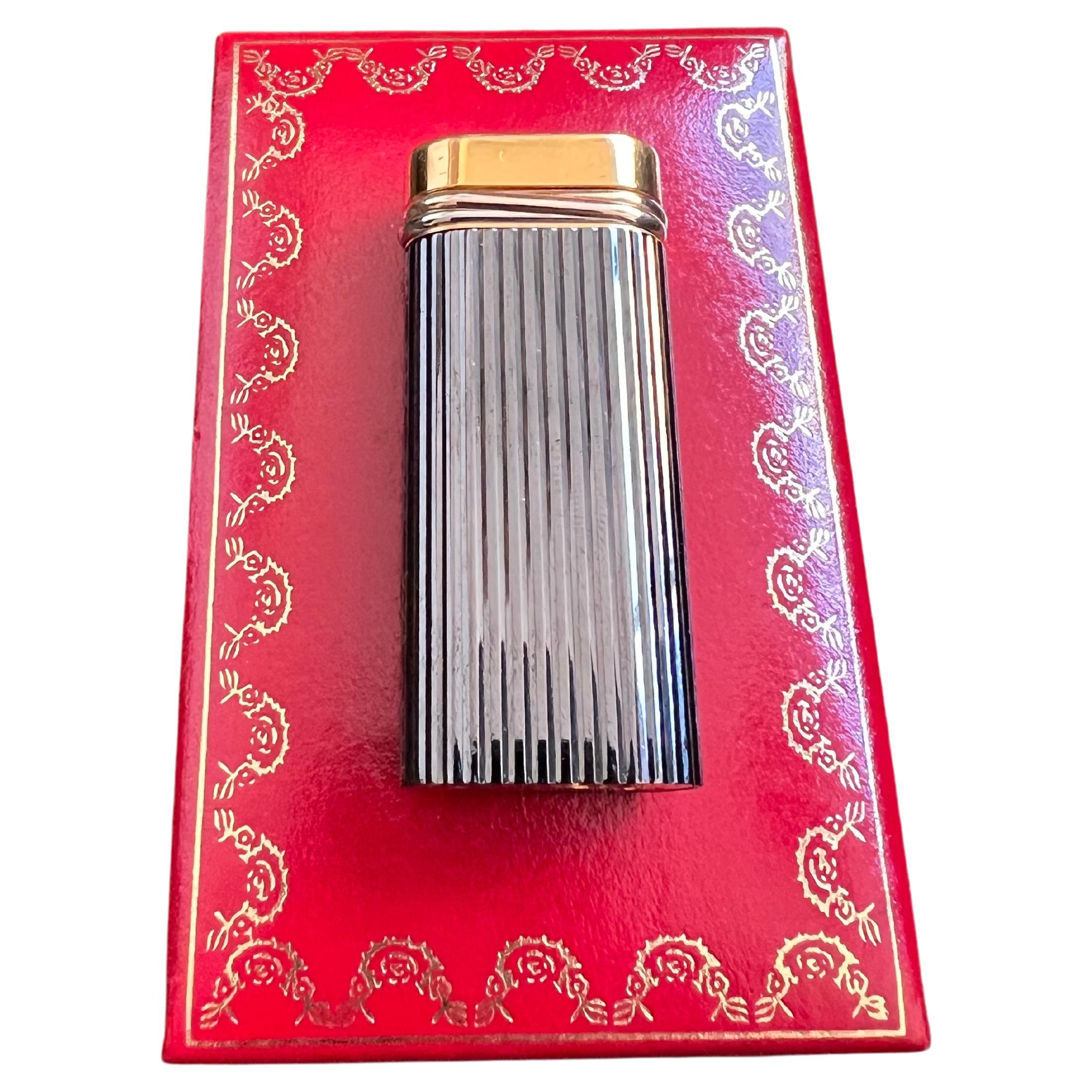 Vintage Cartier Lighter Short “Trinity” Rare Gold and Gunmetal “Godron” Model For Sale