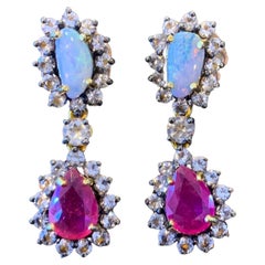 Bochic “Capri” Opal, Ruby & White Topaz Drop & 22k Pink Gold and Silver 