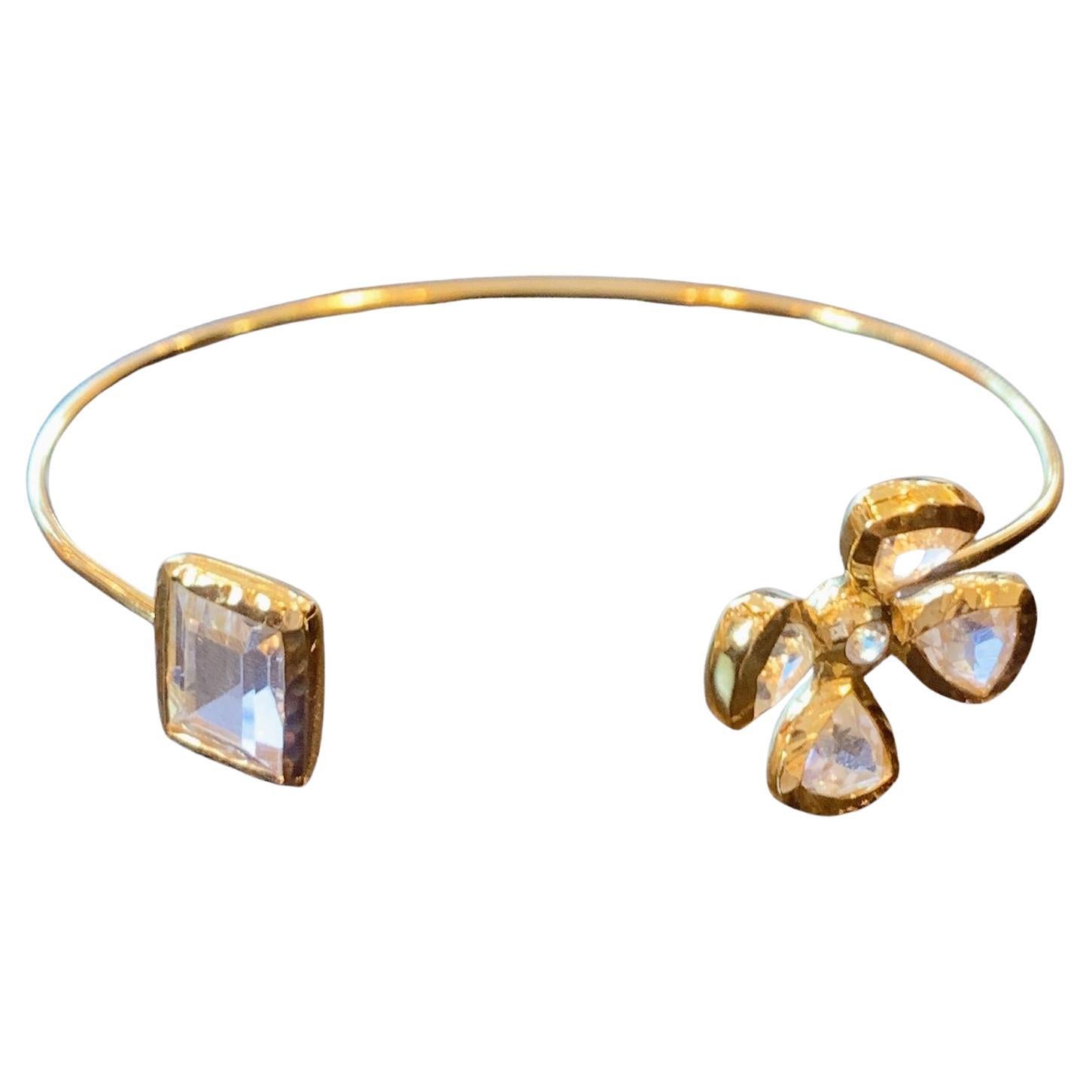 Brazalete Bochic 'Jungla' de oro y plata con topacio blanco