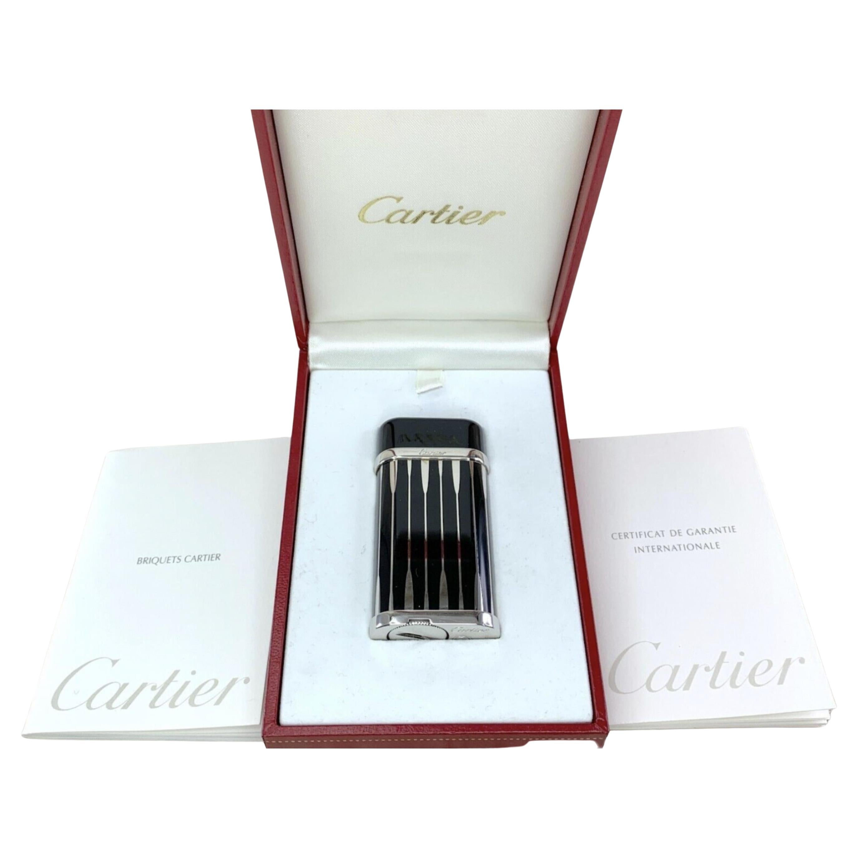 “Le Must de Cartier” Very Rare Backgammon Black & Silver Lighter With Case 