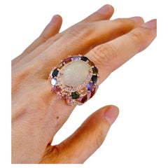 Bochic “Capri” Opal & Multi Color Sapphire Cocktail Ring Set 22k Gold & Silver