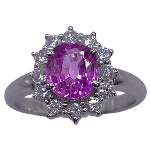 Classic & Elegant Bochic Platinum Cluster Retro Diamond & Pink Sapphire Ring  For Sale