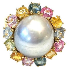 Anillo Bochic "Orient" Mar del Sur de Tahití y Zafiro Múltiple 18K y Plata