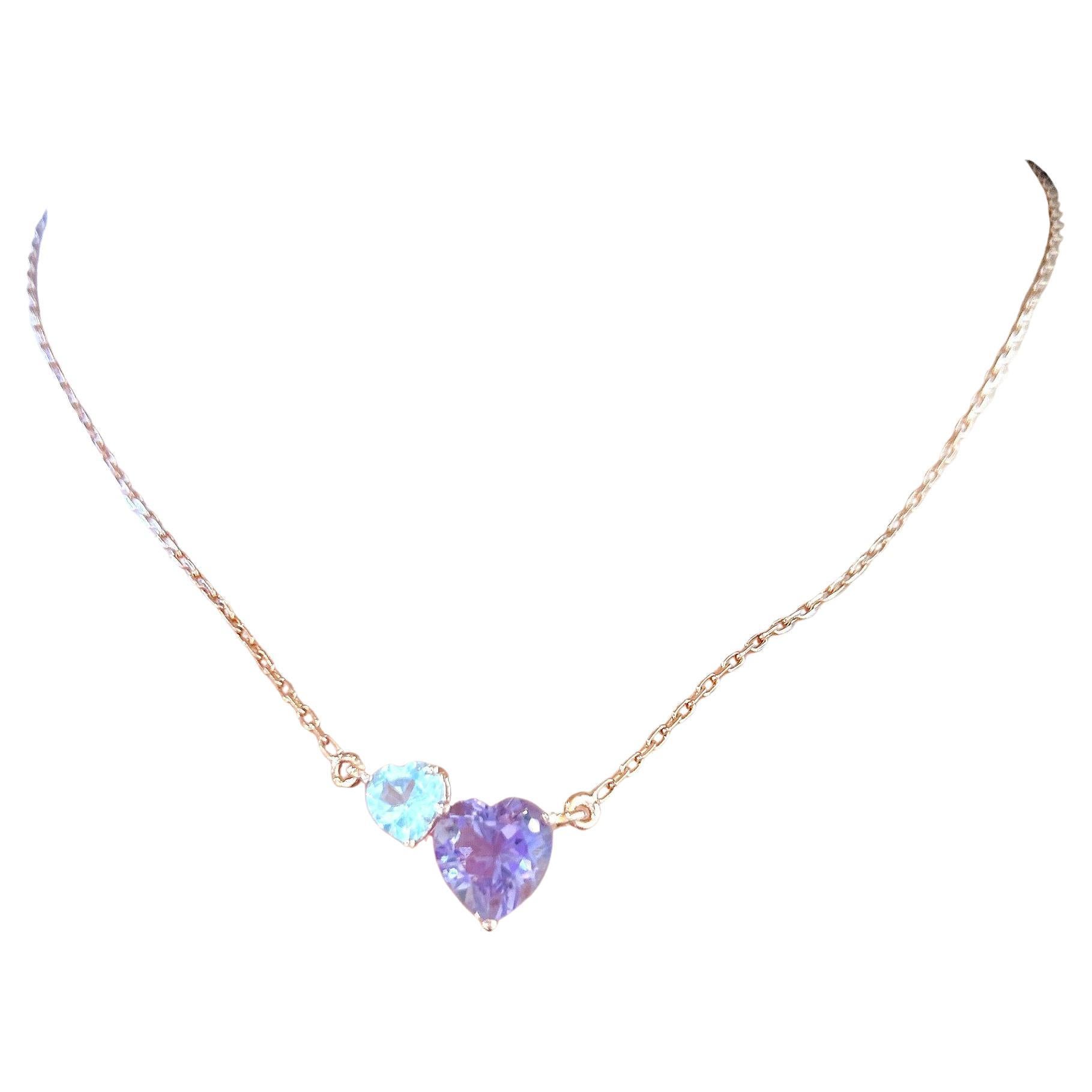 Collar Bochic "Capri" de amatista y topacio en forma de corazón, en oro de 18 quilates y plata