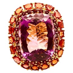 Bochic “Orient” Vintage Orange Sapphire & Amethyst Ring Set 18K Gold & Silver