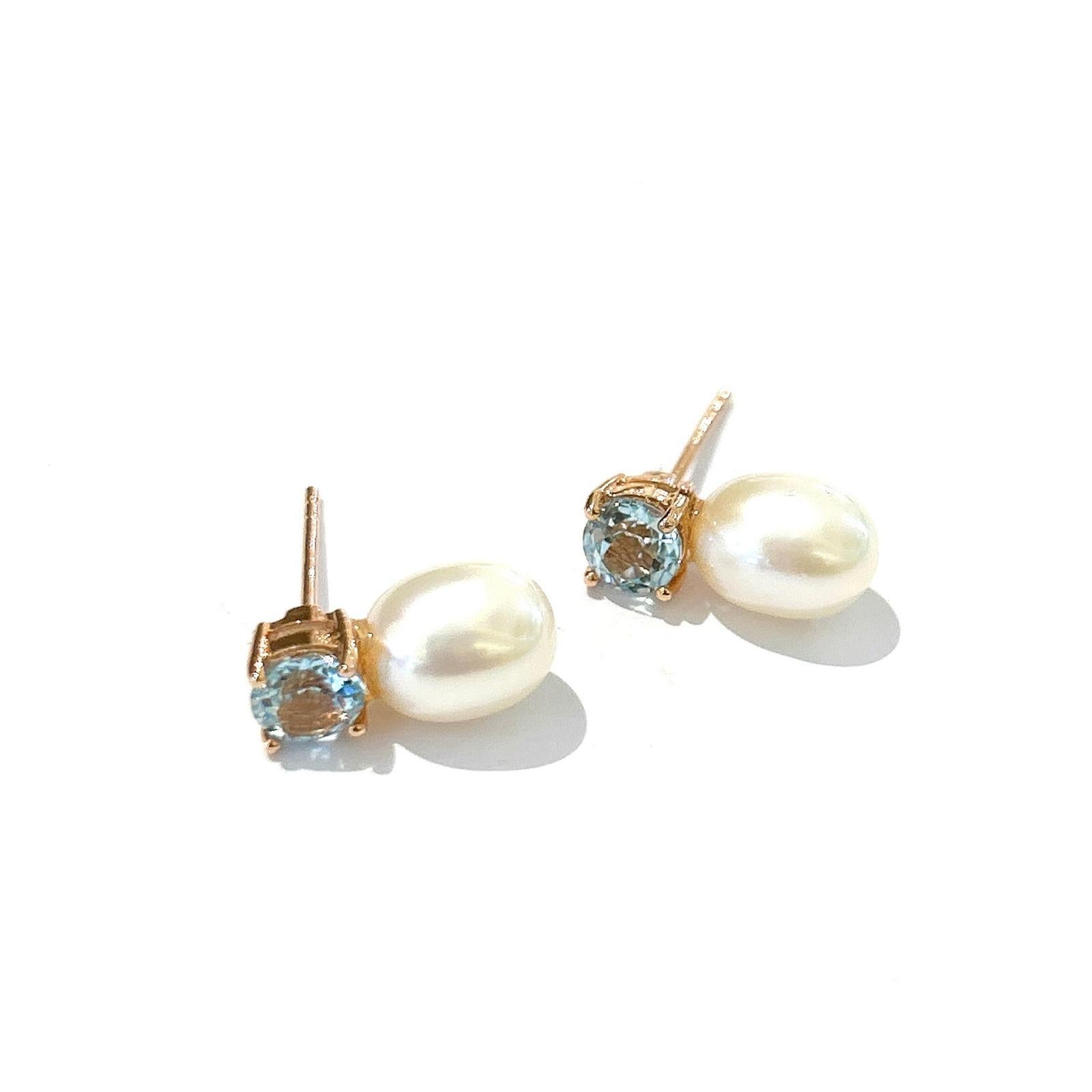 Boucles d'oreilles Bochic Orient en or et argent 18 carats, topaze bleue et poire des mers du Sud Unisexe en vente