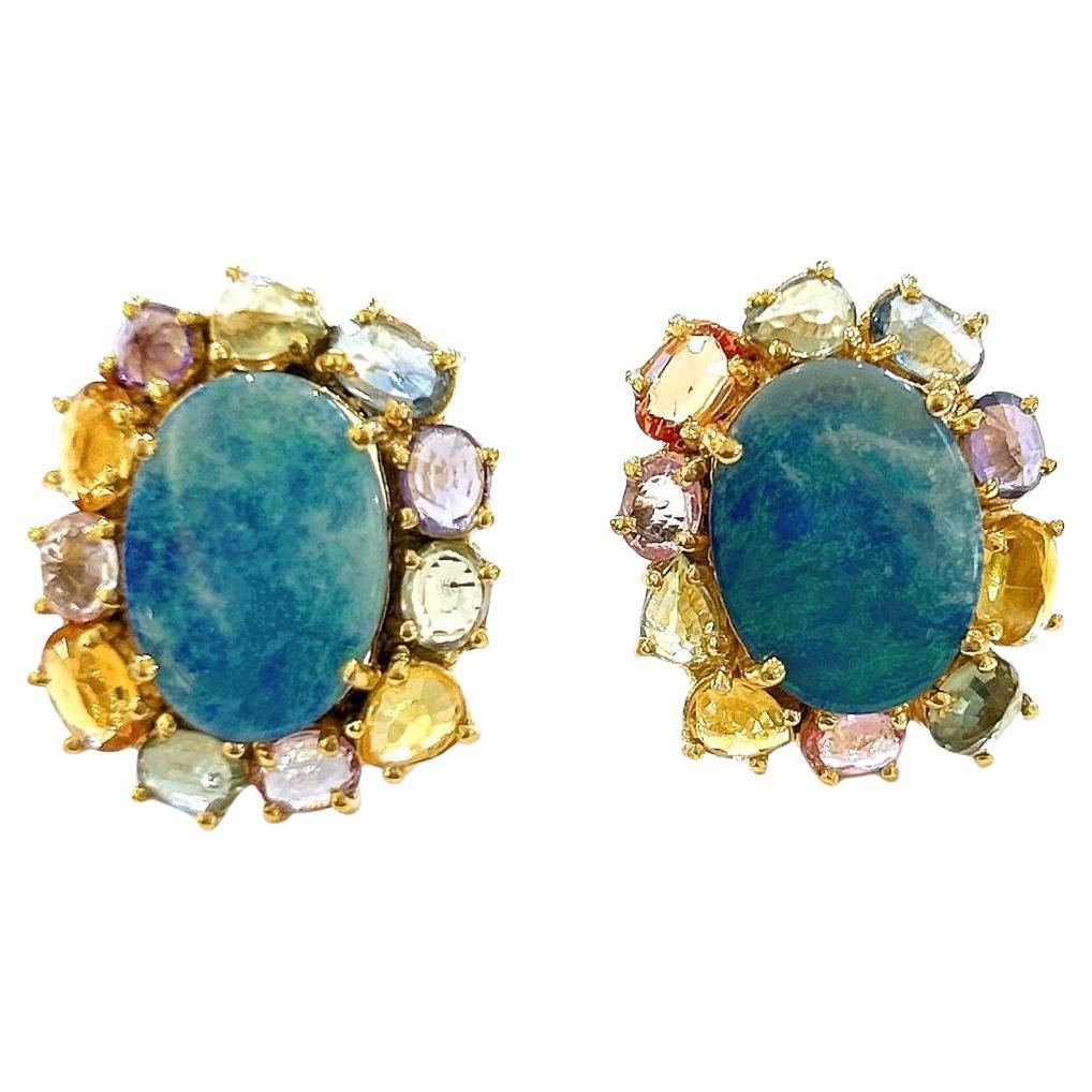 Orecchini Bochic "Orient" con opale blu e zaffiri multipli in oro e argento 18 carati