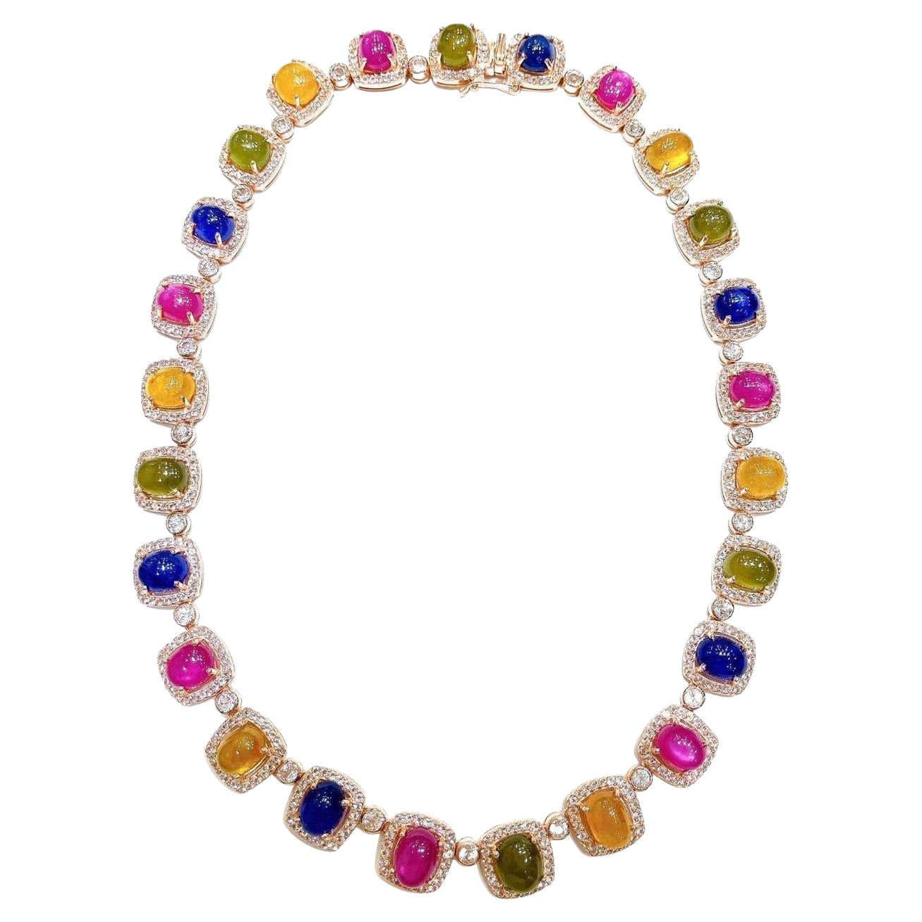 Collana Bochic "Capri" con rubino d'epoca e zaffiri colorati in argento e 18 carati